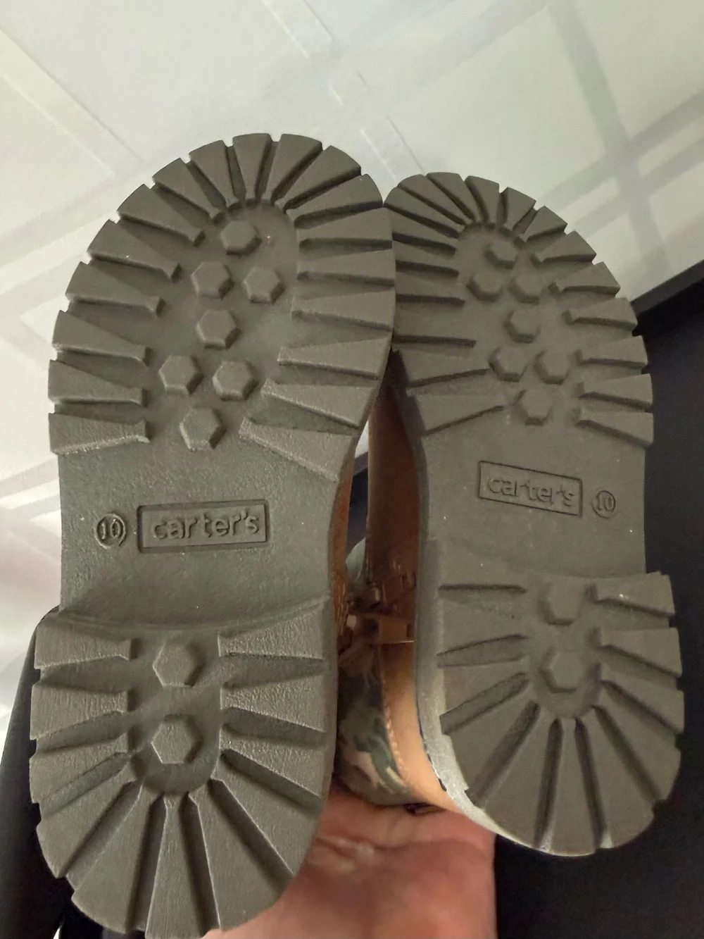 Carter's Brown Suede-Look Ankle Boots with Green Camo Dinosaur Accent